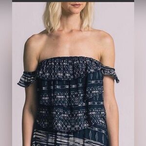 Misa Los Angeles Off-Shoulder Blue Patterned Blouse Size Medium